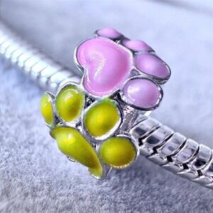 Pink Yellow Paw Print Bead Charm fits PANDORA